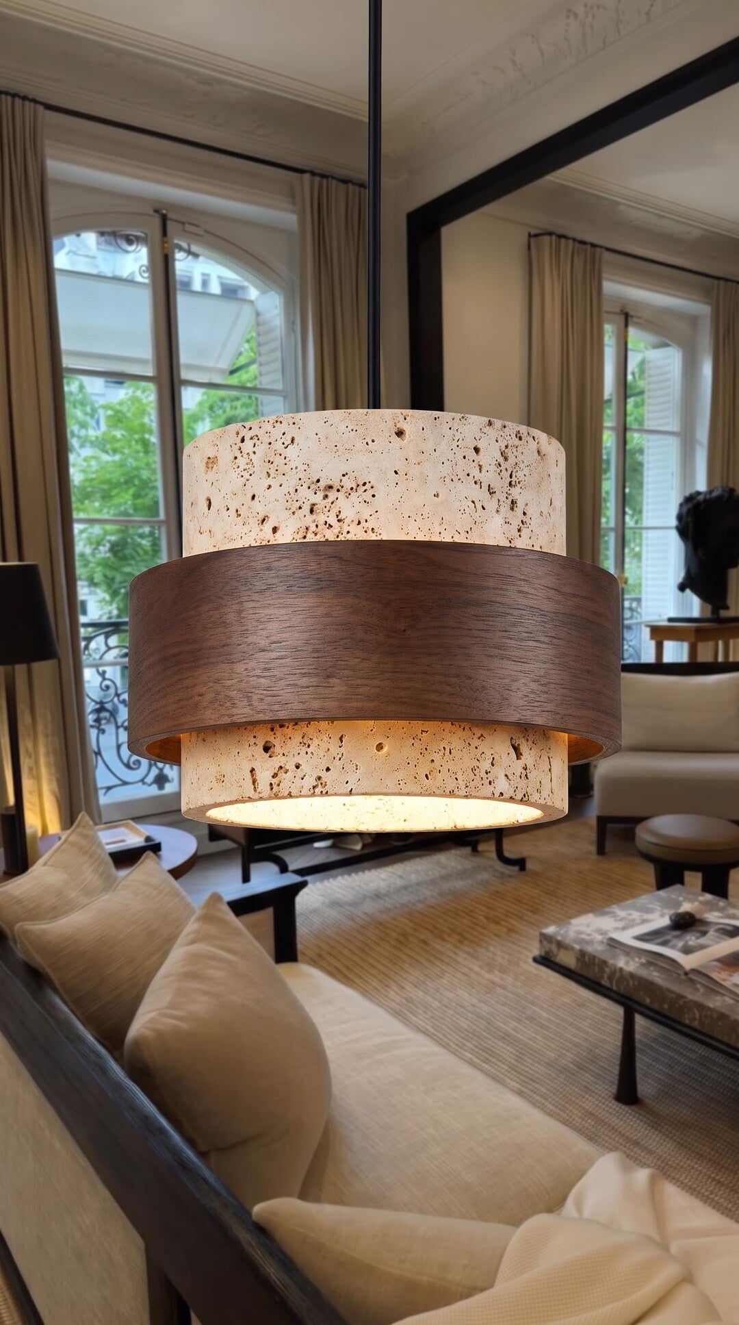 Travertine Walnut Pendant Light