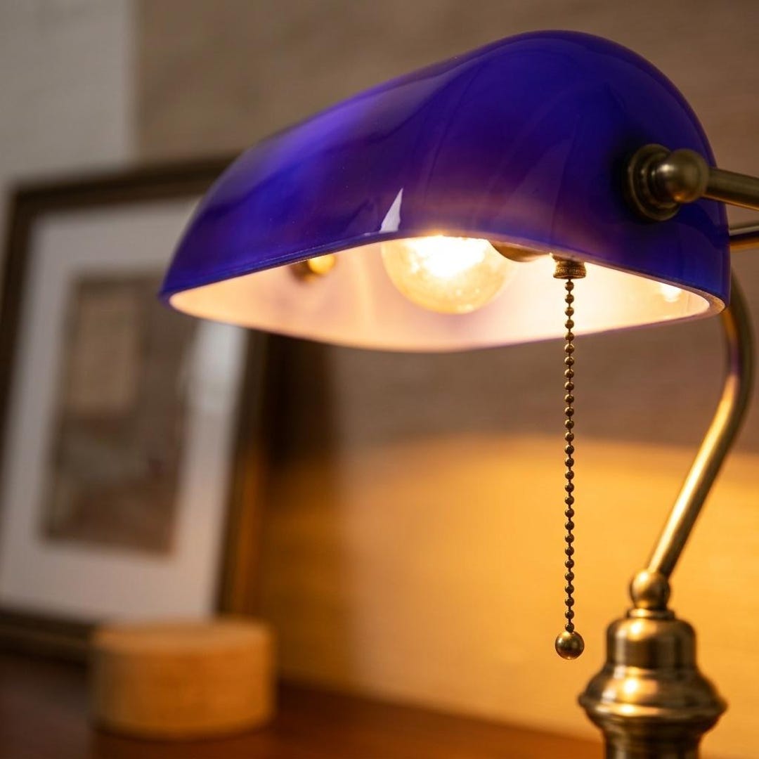 Cobalt Glass Bankers Desk Lamp