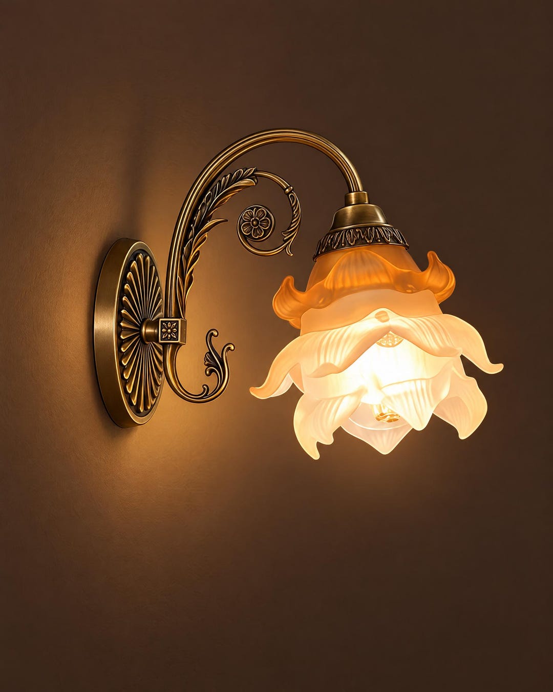 Vintage Brass Flower Wall Sconce