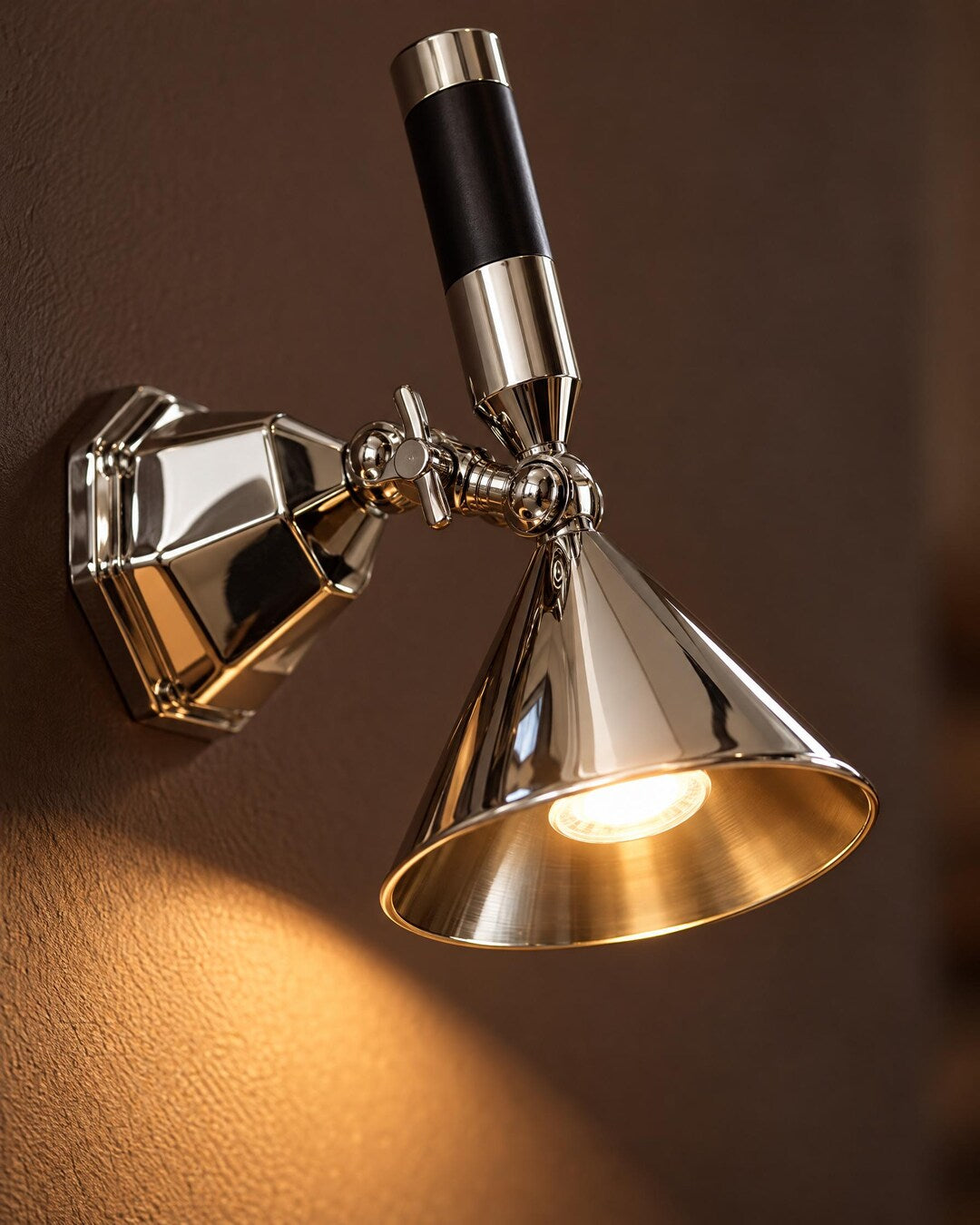 Adjustable Polished Metal Spotlight Sconce