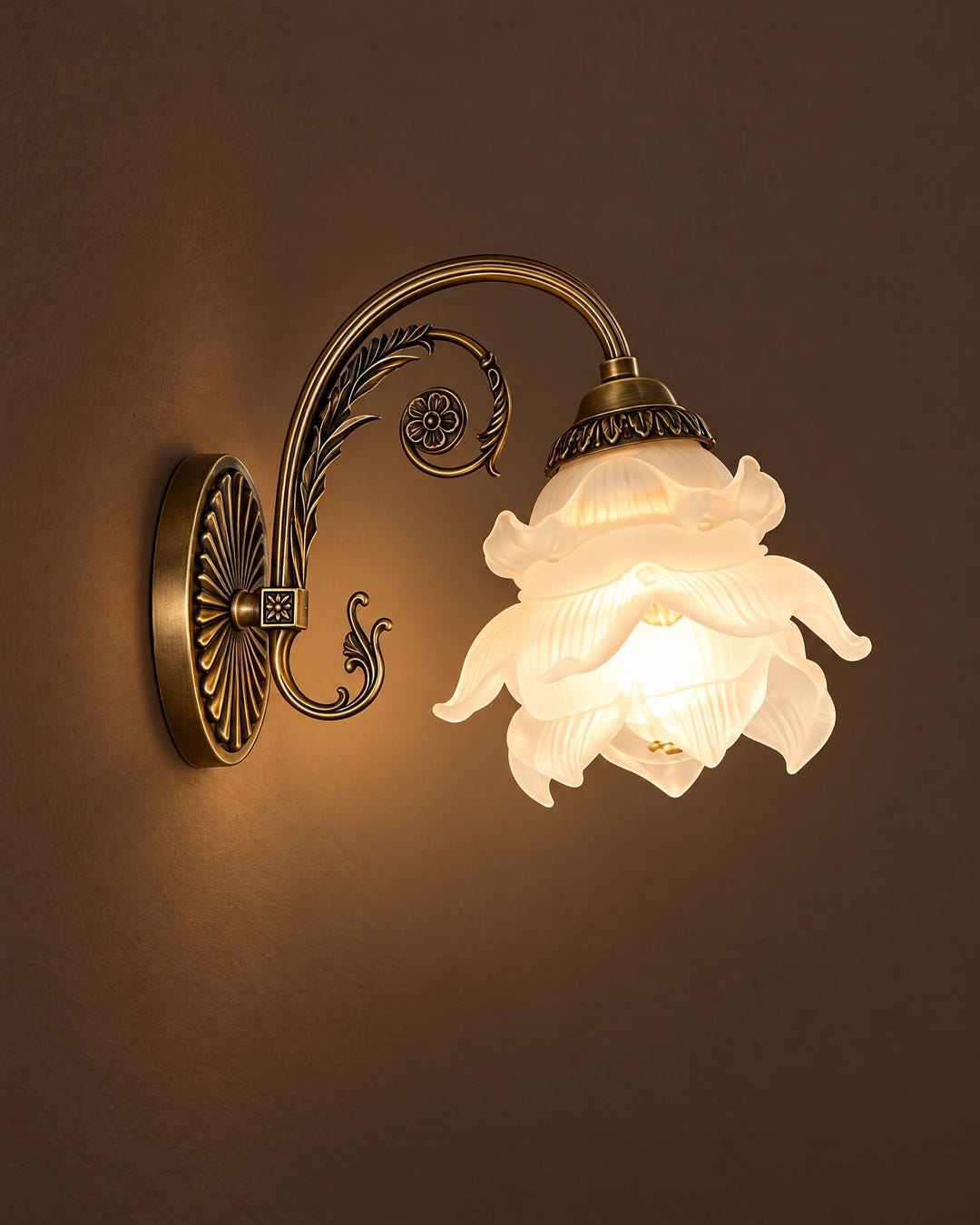Vintage Brass Flower Wall Sconce