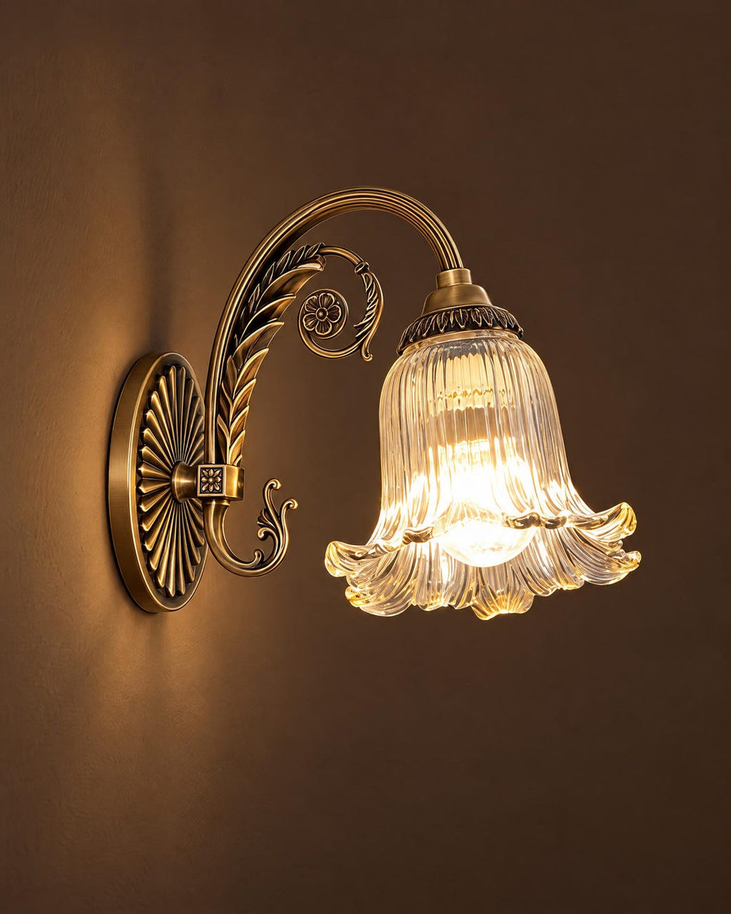Vintage Brass Flower Wall Sconce
